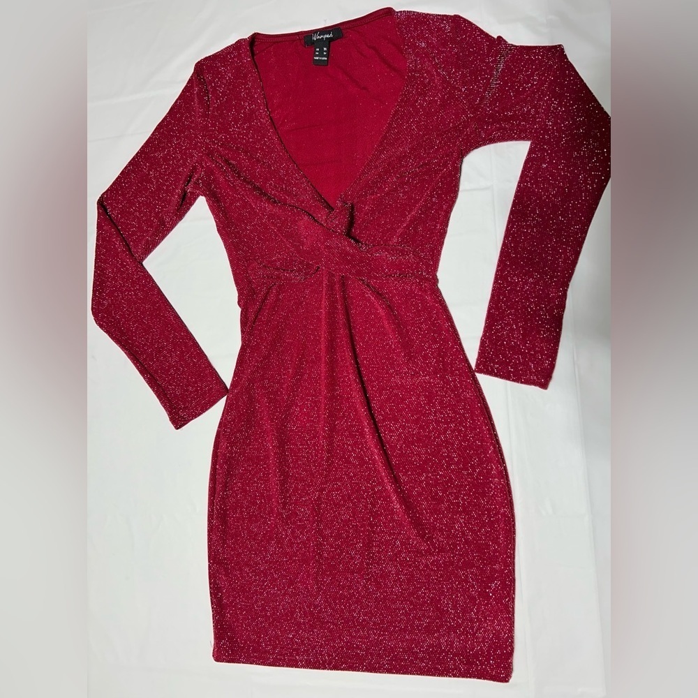 Classy Sparkling Red Long Sleeve Dress - Picture 1 of 3